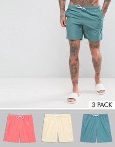3 пары шортов для плавания (розовые, желтые, голубые) ASOS - СКИДКА - Мульти