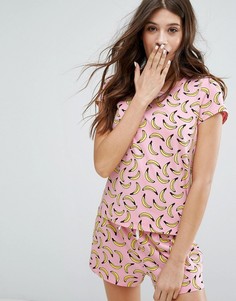 Пижамная футболка и шорты с бананами Monki - Розовый