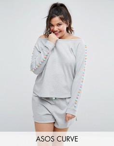 Свитшот с помпонами ASOS CURVE LOUNGE - Серый