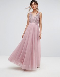 Платье макси с V-образным вырезом и цветочной аппликацией Little Mistress - Розовый