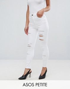 Зауженные рваные джинсы с завышенной талией ASOS PETITE RIDLEY - Белый