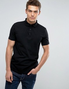 Черная футболка-поло из ткани пике с воротником на пуговицах ASOS - Черный