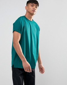 Свободная футболка с отворотами на рукавах ASOS - Зеленый