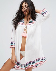 Длинная пляжная туника с вышивкой и кисточками Liquorish - Белый