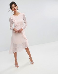 Чайное платье миди с оборками ASOS - Розовый