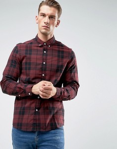 Бордовая эластичная поплиновая рубашка в клетку ASOS - Красный