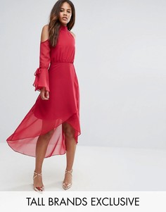 Платье миди с открытыми плечами и запахом True Decadence Tall Premium - Розовый