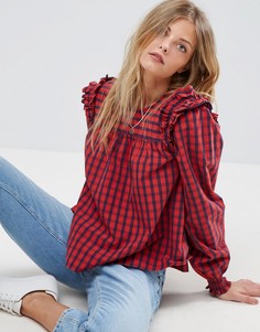 Свободный топ в клетку с рюшами ASOS - Мульти