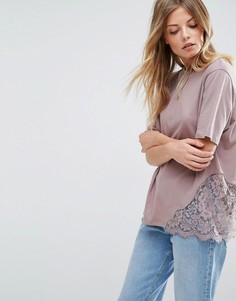 Футболка с кружевной отделкой ASOS - Розовый