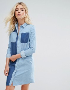 Двухцветное джинсовое платье-рубашка Daisy Street - Синий