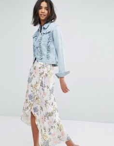 Джинсовая куртка с отделкой рюшами Miss Selfridge - Серый