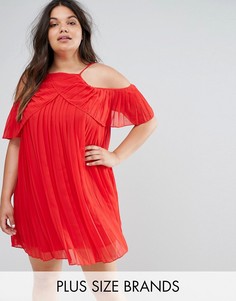 Плиссированное платье мини с открытыми плечами Boohoo Plus - Красный