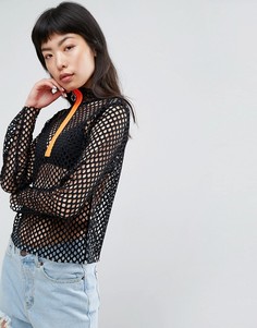 Сетчатый топ с молнией неонового цвета ASOS - Черный