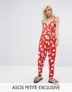 Комбинезон с запахом и цветочным принтом ASOS PETITE - Красный