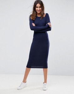 Облегающее платье миди с вырезами на плечах ASOS - Темно-синий