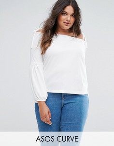 Топ из крепа с открытыми плечами и рукавами клеш ASOS CURVE - Кремовый