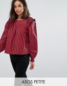 Свободный топ в клетку с оборками ASOS PETITE - Красный