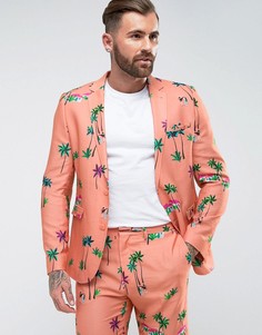 Облегающий пиджак кораллового цвета с тропическим принтом ASOS - Розовый