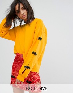 Свитшот с разрезами на рукавах и отделкой Milk It Vintage - Желтый