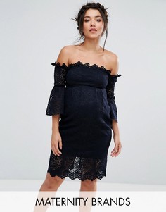 Кружевное платье-футляр с открытыми плечами и рукавами-клеш Hope &amp; Ivy Maternity - Темно-синий