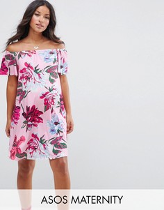 Розовое платье с открытыми плечами и цветочным принтом ASOS Maternity - Мульти