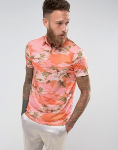 Поло с отложным воротником и пальмовым принтом ASOS - Розовый