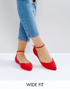 Красные туфли на плоской подошве для широкой стопы с ремешком вокруг щиколотки Faith - Красный