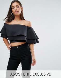 Топ с открытыми плечами и оборками ASOS PETITE - Черный