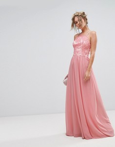Платье-премиум макси с кружевной отделкой и юбкой из шифона Chi Chi London - Розовый