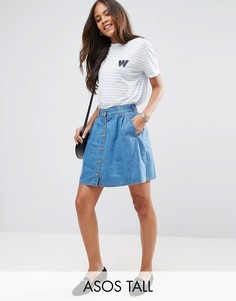Синяя выбеленная джинсовая мини-юбка на пуговицах ASOS TALL - Синий