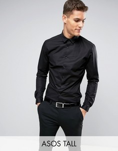 Черная эластичная рубашка узкого кроя ASOS TALL - Черный