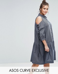 Платье-рубашка с заниженной талией и лентами на рукавах ASOS CURVE - Мульти