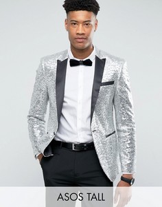 Облегающий блейзер с пайетками ASOS TALL - Серебряный