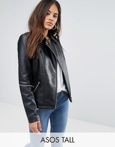 Куртка из искусственной кожи с молниями на рукавах ASOS TALL - Черный