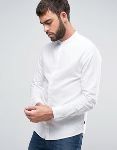 Узкая рубашка с воротником на пуговице из ткани с добавлением льна Only &amp; Sons - Белый