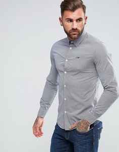 Темно-синяя приталенная рубашка в клетку с логотипом Armani Jeans - Темно-синий