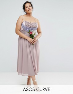 Платье миди в стиле колор блок со сборками ASOS CURVE WEDDING - Мульти
