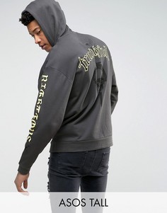 Худи свободного кроя с принтом на спине и рукавах ASOS TALL - Черный