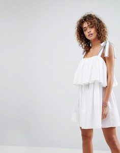 Двухслойное пляжное платье с завязками на плечах ASOS - Белый
