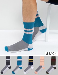 Набор из 5 пар спортивных носков с контрастными вставками на носке и пятке ASOS - Мульти