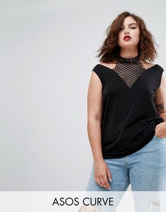 Топ на бретельках с сетчатой вставкой ASOS CURVE - Черный