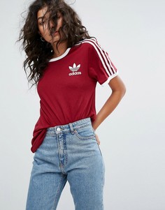 Бордовая футболка с тремя полосками adidas Originals - Красный