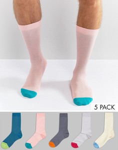 Набор из 5 пар носков пастельных цветов с контрастными вставками ASOS - Мульти