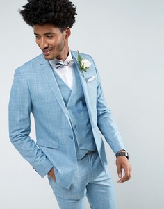 Голубой приталенный пиджак с цветочным принтом на подкладке ASOS Wedding - Синий