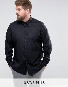 Черная эластичная рубашка слим ASOS PLUS - Черный