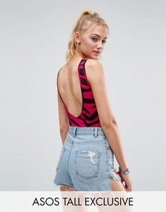 Боди с V-образным вырезом на спине и зебровым принтом ASOS TALL - Мульти