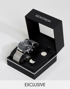 Часы с серебристым сетчатым браслетом и запонки в подарочном наборе Sekonda - Серебряный