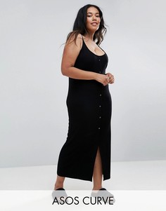 Облегающее платье макси с кнопками ASOS CURVE - Черный