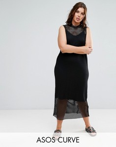 Платье макси 2 в 1 с сетчатым верхним слоем ASOS CURVE - Черный