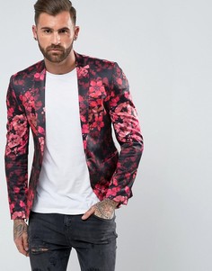 Розовый приталенный блейзер с цветочным принтом ASOS - Черный